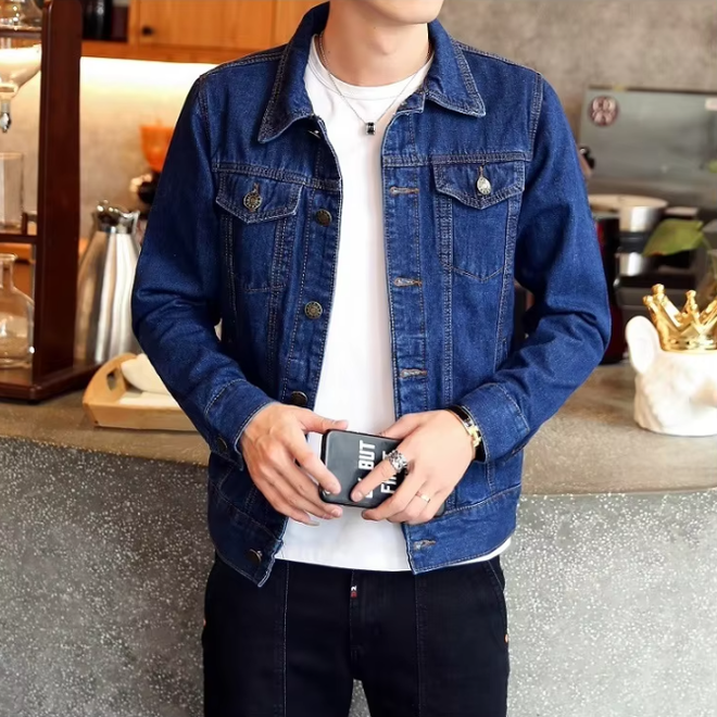 Wholesale 2 Pcs of Men Casual Solid Color Lapel Single Breasted Denim Jacket