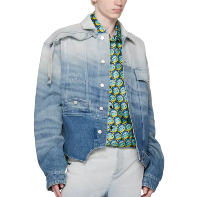 Organic Cotton Faded Pleated Denim Jacket