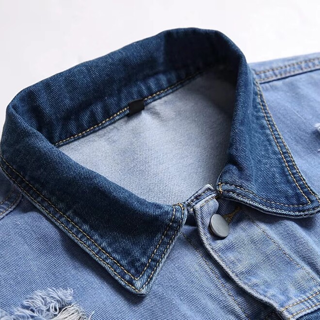 Mens Autumn Fashionable Casual Distressed Denim Jacket