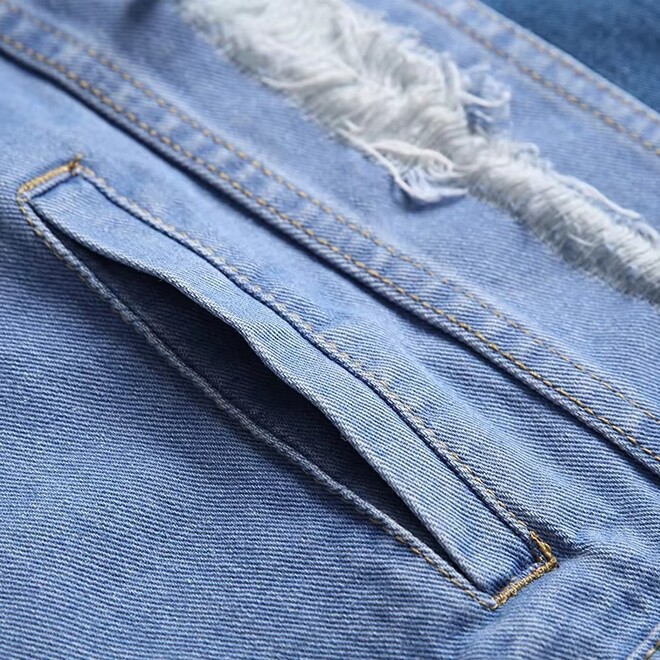Mens Autumn Fashionable Casual Distressed Denim Jacket
