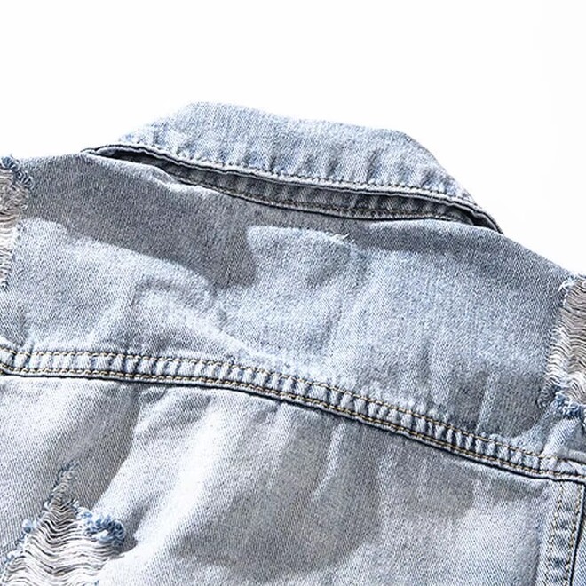 Autumn Mens Plain Distressed Denim Jacket