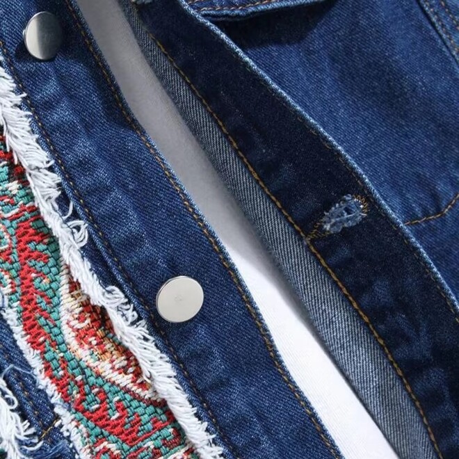 Autumn Vintage Ethnic Style Patchwork Denim Jacket With Different Sleeve Stitching Wrap for Men