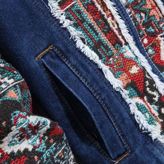 Autumn Vintage Ethnic Style Patchwork Denim Jacket With Different Sleeve Stitching Wrap for Men