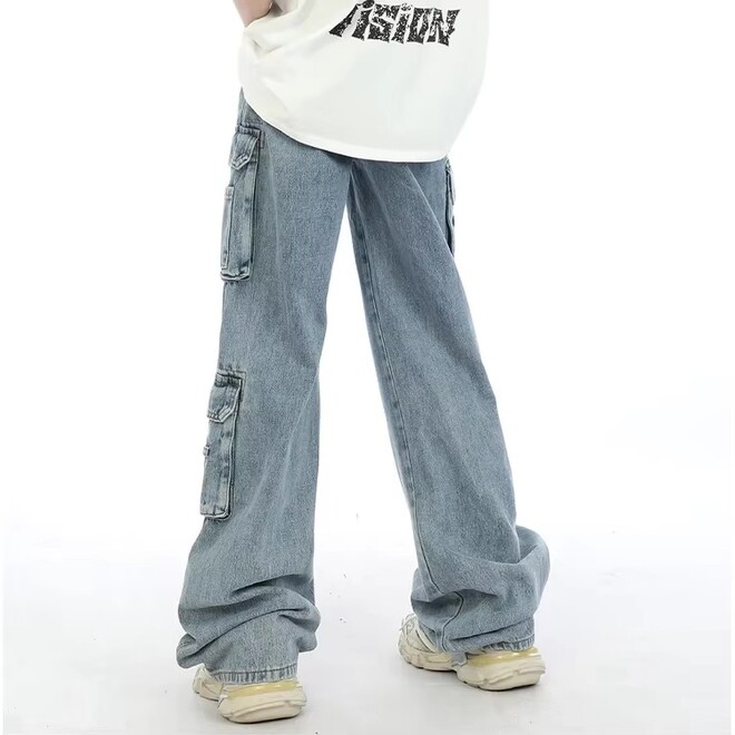 Men Straight Loose Hip Hop Denim Cargo Pants