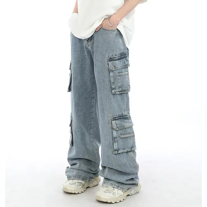 Men Straight Loose Hip Hop Denim Cargo Pants