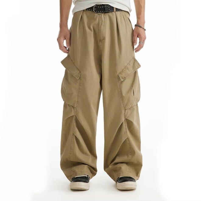 Wholesale 2 Prs of Mens Autumn Trendy Parachute Wide Leg Pleated  Cargo Pants