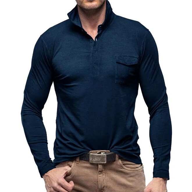 Cotton Long Sleeve Polo Shirt for Men