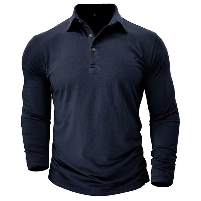 Mens Casual Cotton Long Sleeved Polo Shirt