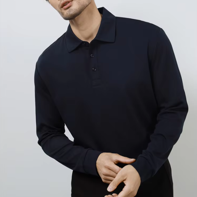 High Bottom Long Sleeved Cotton Polo Shirts for Men