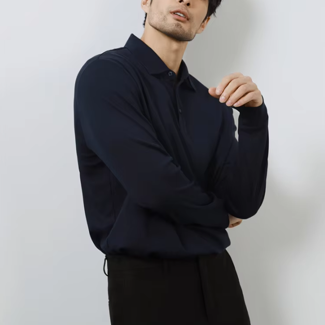 High Bottom Long Sleeved Cotton Polo Shirts for Men
