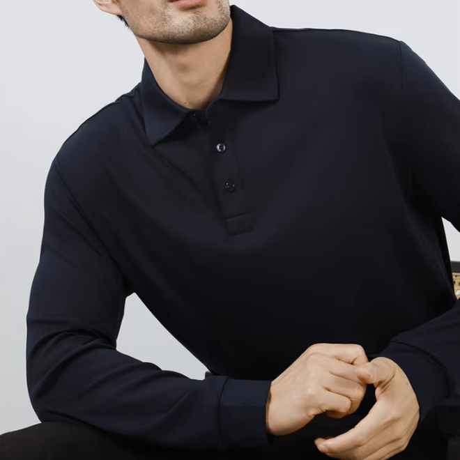 High Bottom Long Sleeved Cotton Polo Shirts for Men