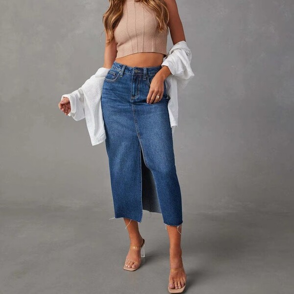 Wholesale 2 Pcs of Womens Split Denim Skirt