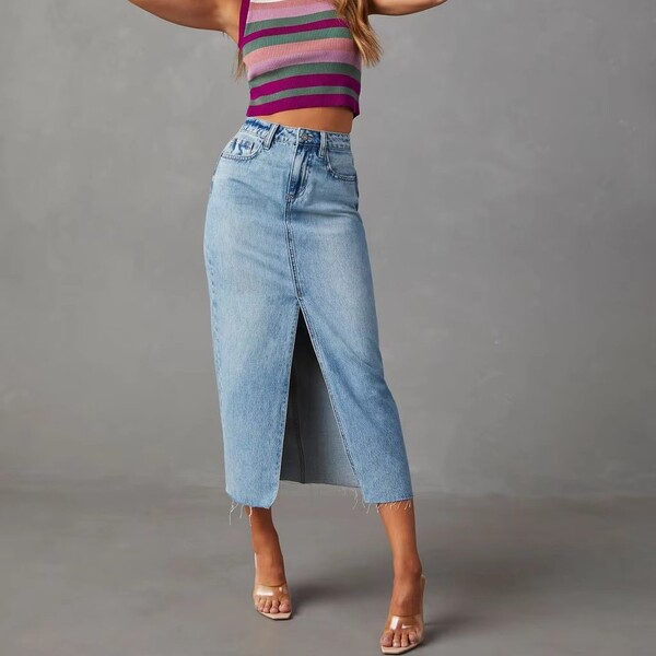 Wholesale 2 Pcs of Womens Split Denim Skirt