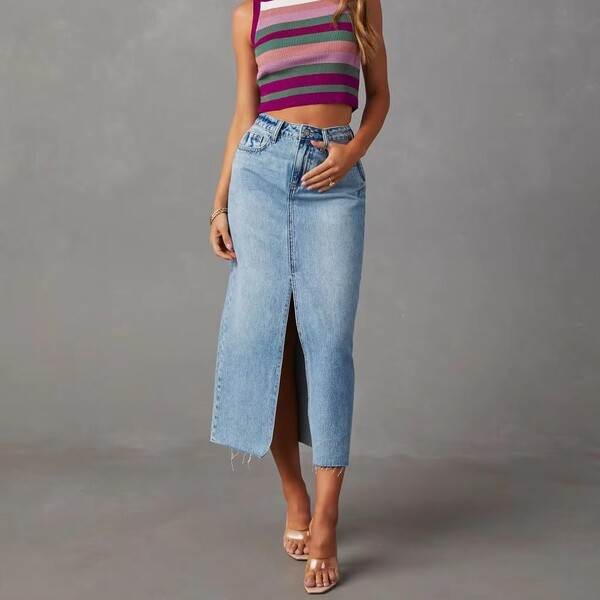 Wholesale 2 Pcs of Womens Split Denim Skirt