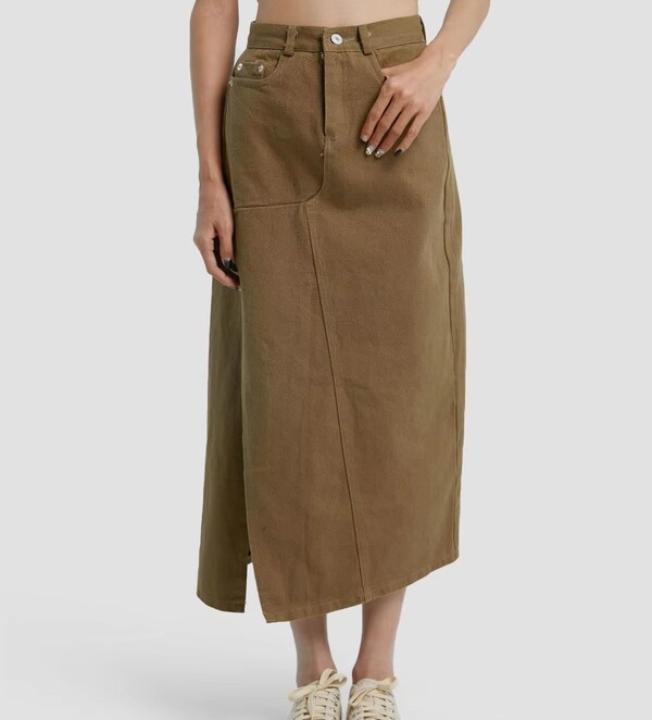 Womens Vintage Side Split Denim Long Skirt