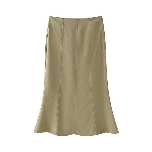 High Waisted Cowl Mid Length Skirt